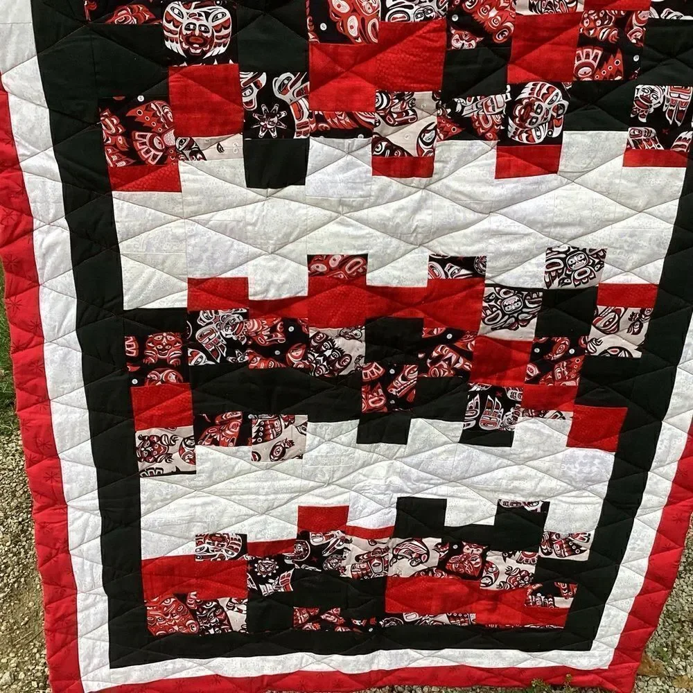 NWT. Hand Crafted Quilt Featuring Tlingit Tribal Prints